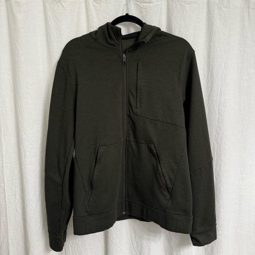 Lululemon Hoodie Mens M Olive Green City Sweat Zip‎ Hoodie Thermo Fleece Stretch